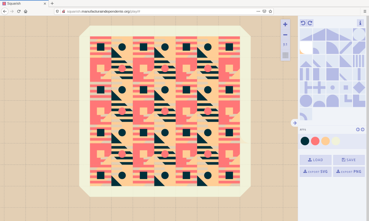 Screenshot of Squarish showing one pattern drawing and the application's interface